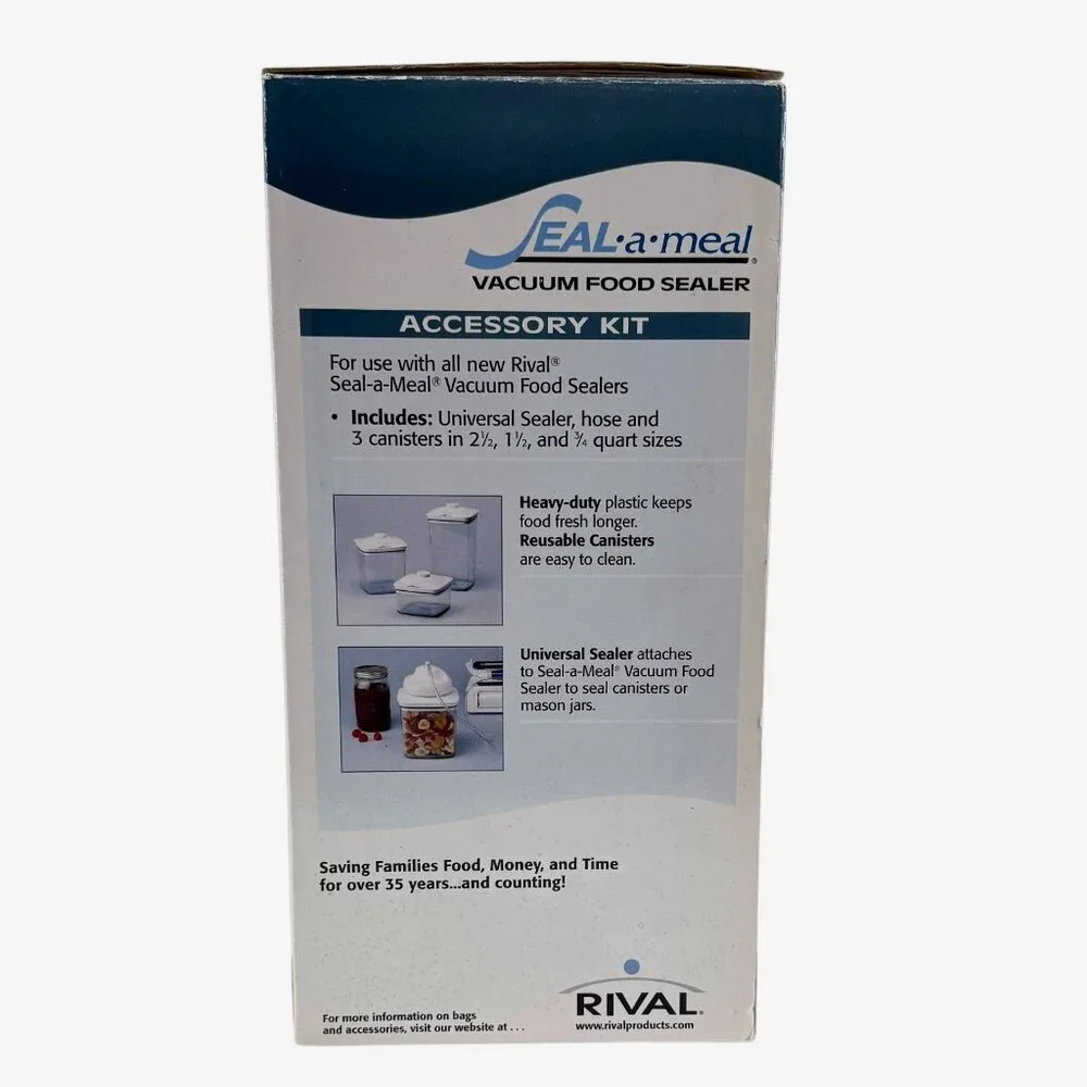 Rival Seal-A-Meal 3 Canisters 3 Lids Hose Sealer Accessory Kit VSA3 Unused